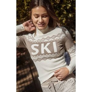 Alp N Rock Goldie Mock Neck  Ski Sweater in Ivory Size Large